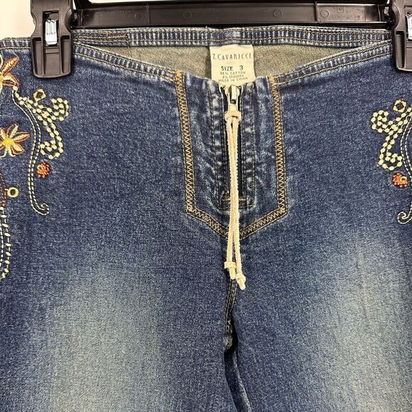 Z CAVARICCI Vintage Y2K Low Rise Embroidered Flare Denim Jeans Sz 3 Runs Big - Picture 5 of 8